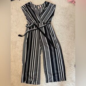 No Boundaries Black and White Jumpsuit with Vertical Stripes